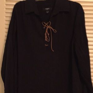 Iz It U Mens XL Black All Cotton Shirt Leather tie